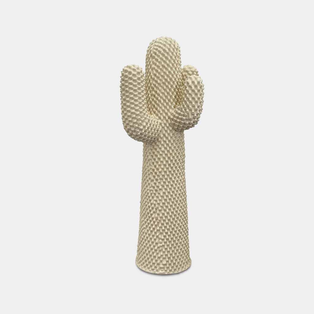 The Gufram Another White Cactus Coat Stand / Sculpture, a textured white piece inspired by iconic Italian design, stands upright against a plain white background.