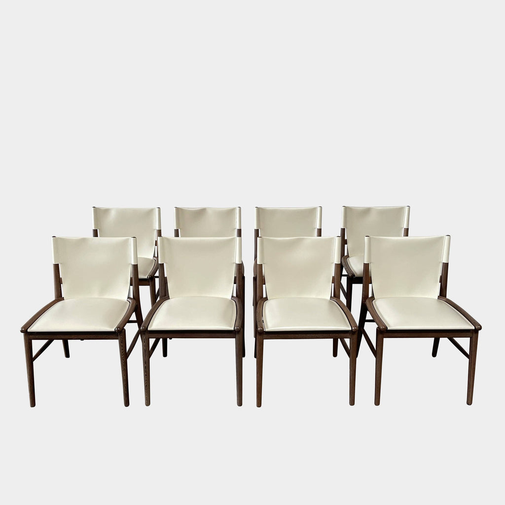 A B&B Italia Jens Dining Chair Set by B&B Italia is arranged in two rows against a plain background, featuring white cushions and wooden frames.