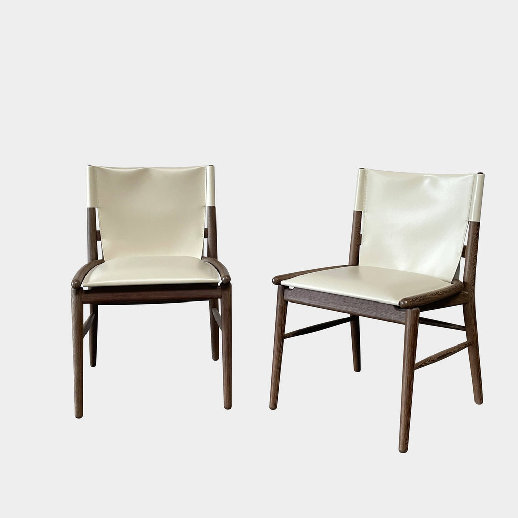 A B&B Italia Jens Dining Chair Set by B&B Italia is arranged in two rows against a plain background, featuring white cushions and wooden frames.