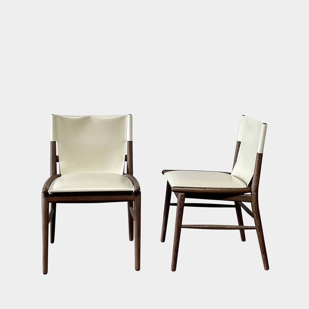 A B&B Italia Jens Dining Chair Set by B&B Italia is arranged in two rows against a plain background, featuring white cushions and wooden frames.