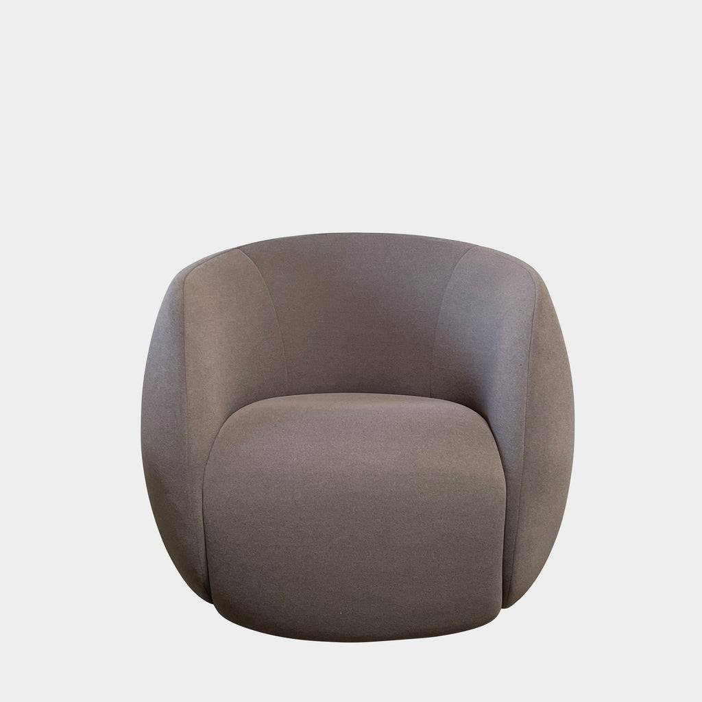 Two Roche Bobois Dot Chairs from the prestigious Roche Bobois brand, featuring a sleek grey and modern curved design, are positioned on a plain, light background. One chair faces forward while the other showcases its side profile, enhancing their sophisticated allure.